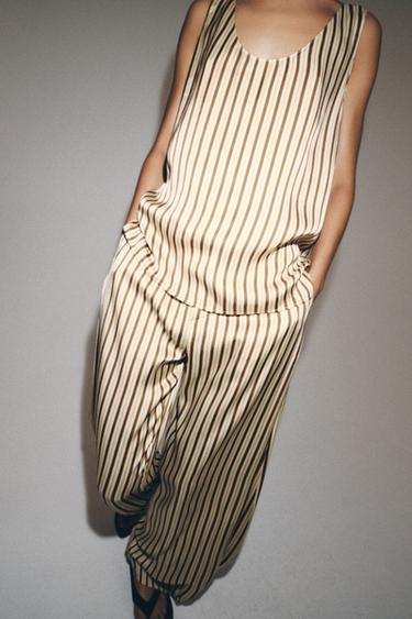 ZW COLLECTION STRIPED BALLOON TROUSERS - Ecru / Maroon by Zara - Image 3