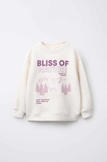 Zara PRINTED SWEATSHIRT - Ecru