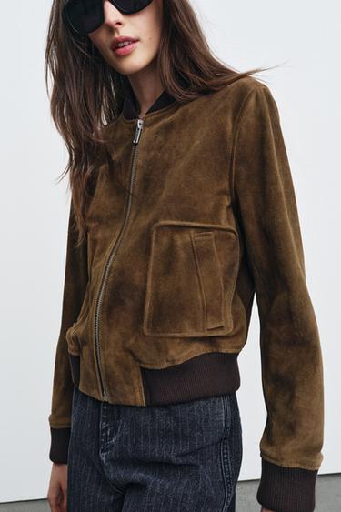 100% SUEDE LEATHER BOMBER JACKET ZW COLLECTION LIMITED EDITION - Dark khaki by Zara - Image 1
