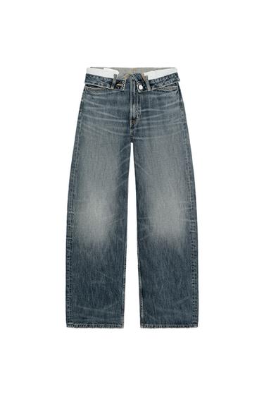 TRF FOLD-OVER WAIST MID-WAIST JEANS - Navy blue by Zara