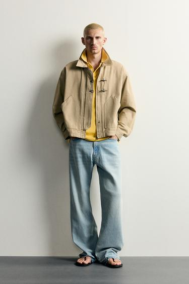 Zara RELAXED-FIT JACKET WITH METAL FROG FASTENINGS - taupe brown