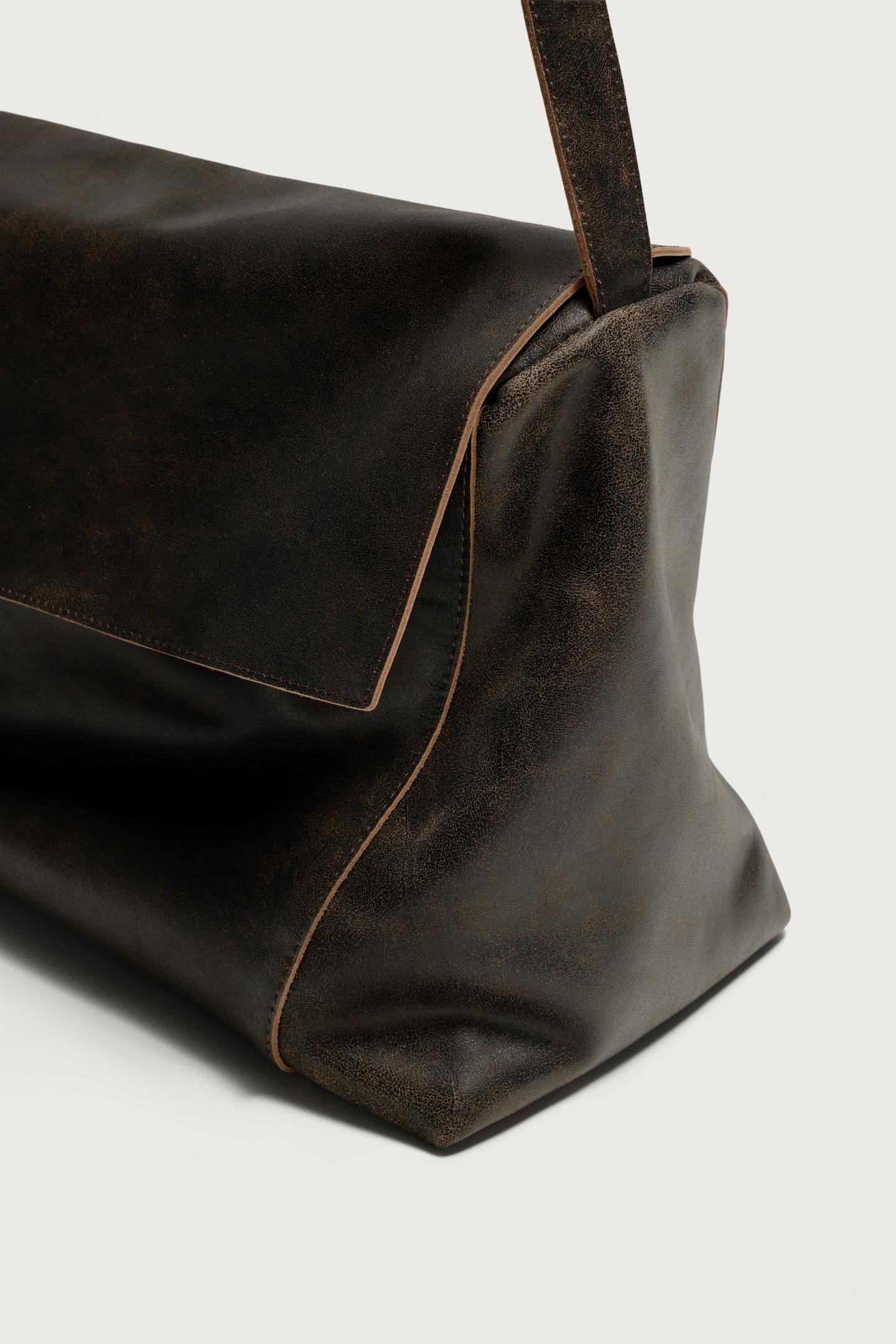 Сумка Zara Leather Flap Crossbody, цвет: Коричневый — фото 6
