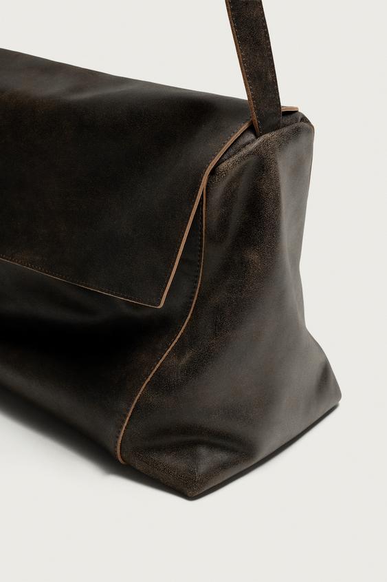 SAC BANDOULIÈRE EN CUIR À RABAT - Marron de Zara - Image 6