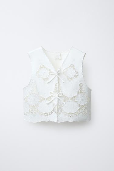 EMBROIDERED WAISTCOAT - Ecru by Zara