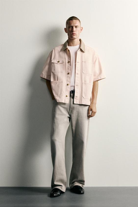 CONTRAST COLLAR SHORT SLEEVE OVERSHIRT - Pink de Zara - Imagen 0