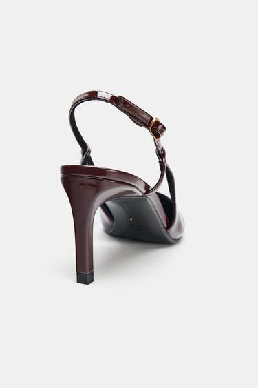 FAUX PATENT HIGH-HEEL SLINGBACK SHOES - Chocolate Brown by Zara - Image 4