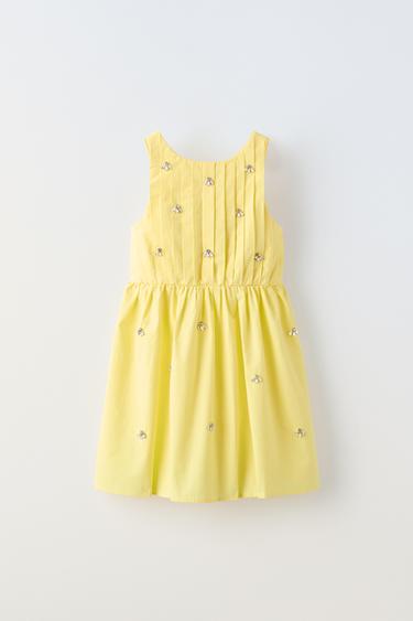DRESS WITH RHINESTONE AND PLEATS - Light lime green by Zara - Image 0