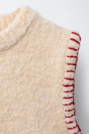 GILET EN TRICOT CŒURS - Écru moyen de Zara - Image 2