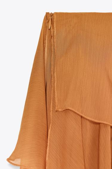 ZW COLLECTION ASYMMETRIC RUFFLE MIDI SKIRT - Orange by Zara - Image 5