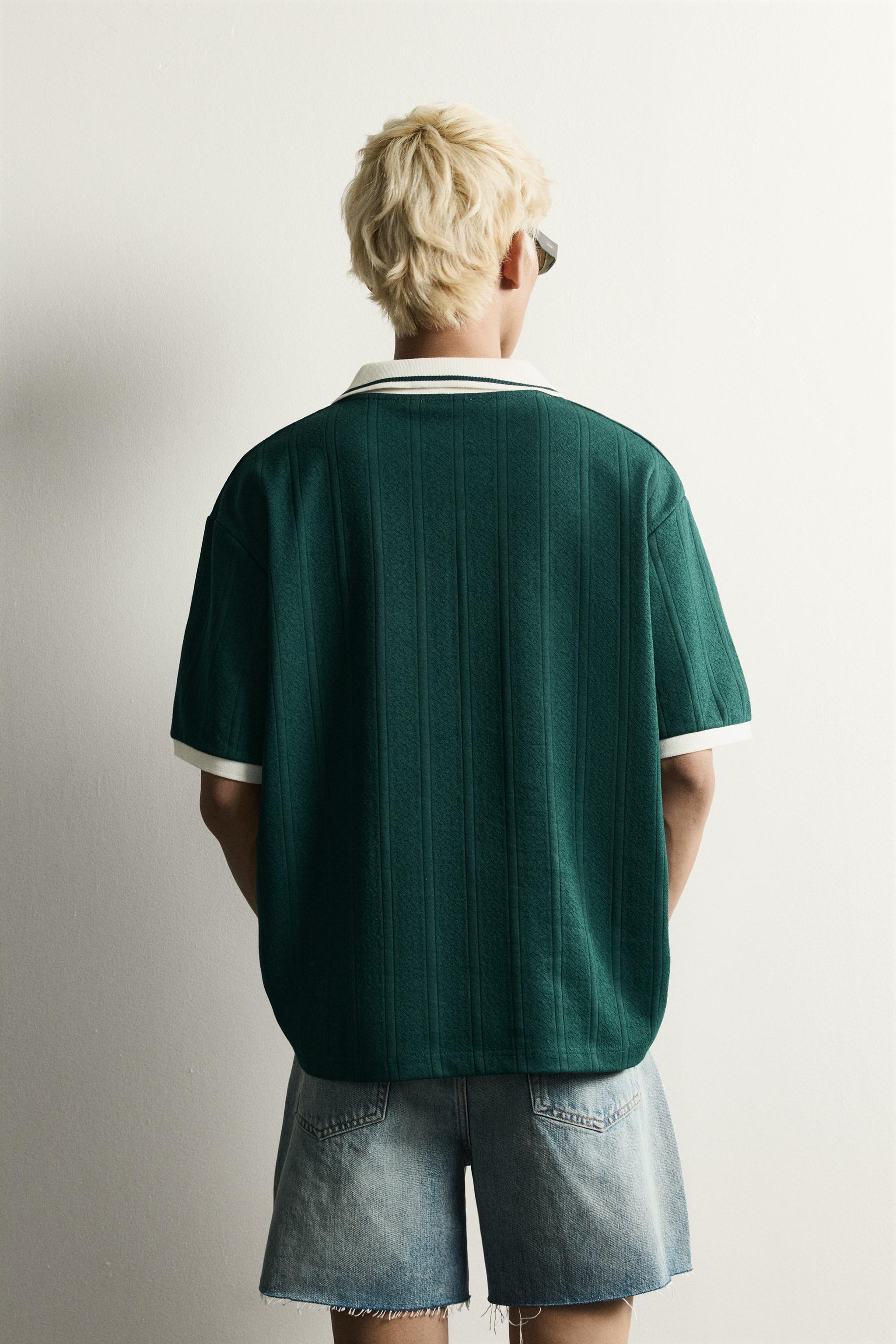 Мужские рубашки Zara RELAXED FIT TEXTURED EMBROIDERED POLO — фото 3
