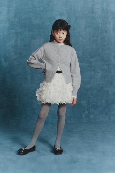 FLOWER BUTTON KNIT CARDIGAN - Pearl grey by Zara