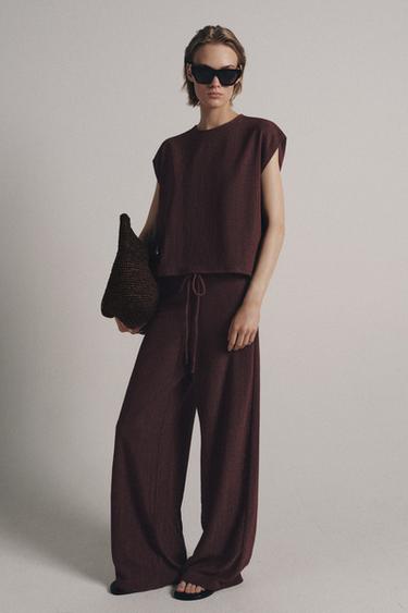 RUSTIC STRAIGHT TROUSERS - Burgundy by Zara - Image 1