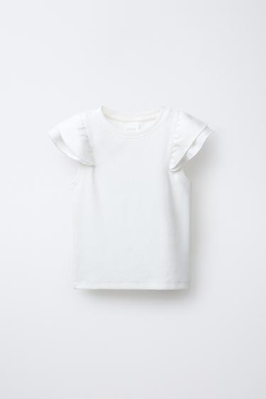 RIB T-SHIRT WITH RUFFLE TRIMS - White by Zara