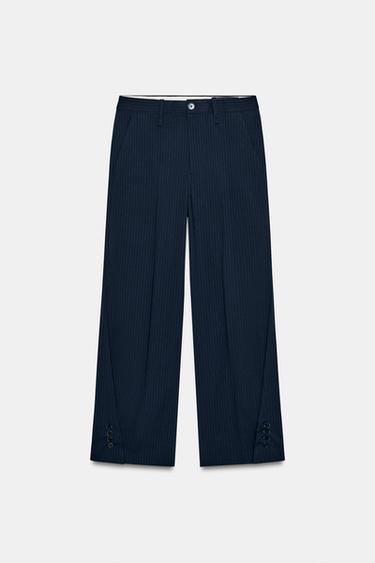 PANTALON À RAYURES ET BOUTONS AU BAS ZW COLLECTION - Bleu marine de Zara - Image 4