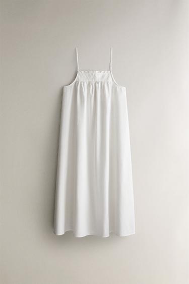 CAMISÓN ALGODÓN FRUNCIDO - Blanco de Zara