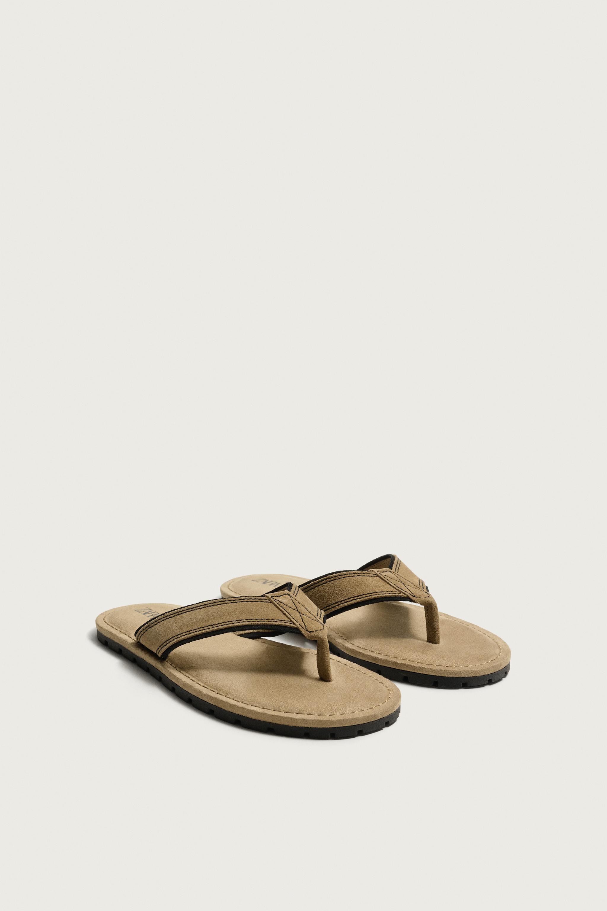 LEATHER STRAP SANDALS — Beige