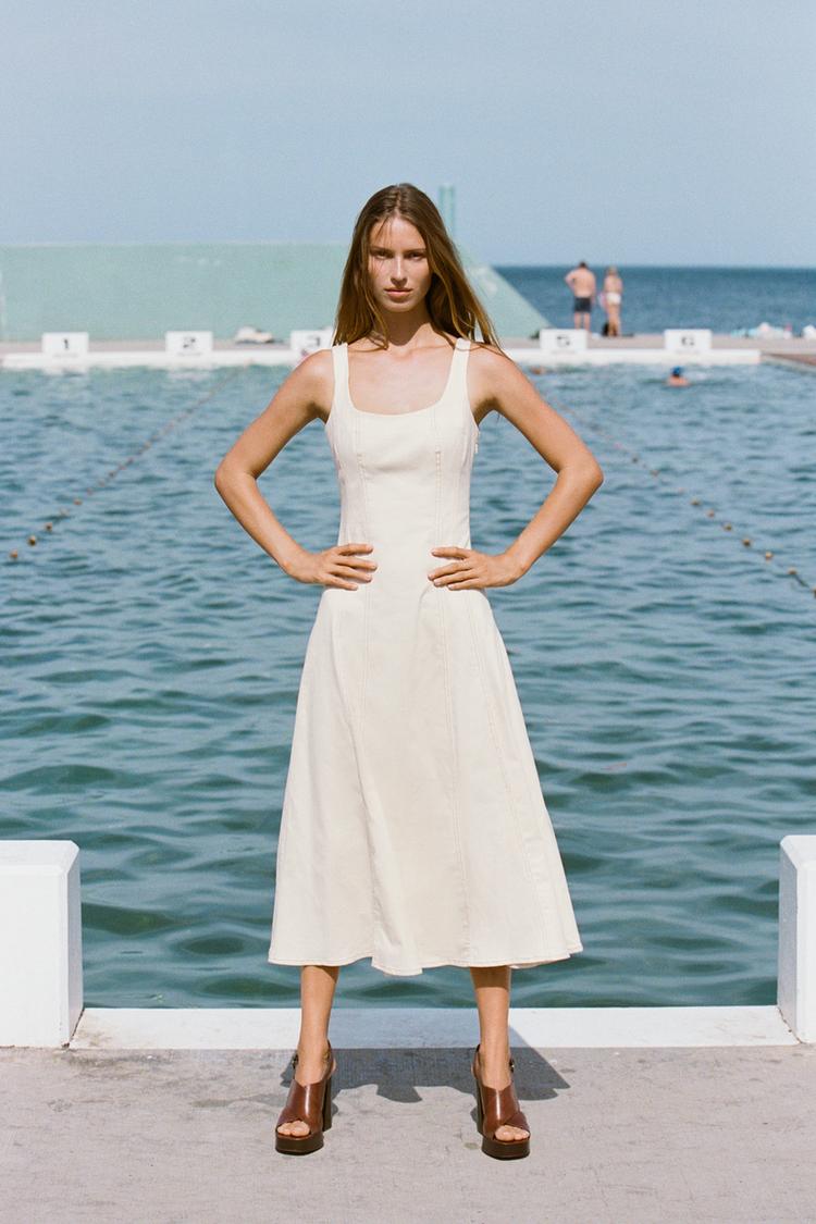 TOPSTITCHED MIDI DRESS