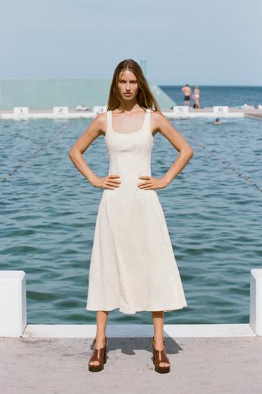 VESTIDO MIDI PESPUNTES - Crudo de Zara