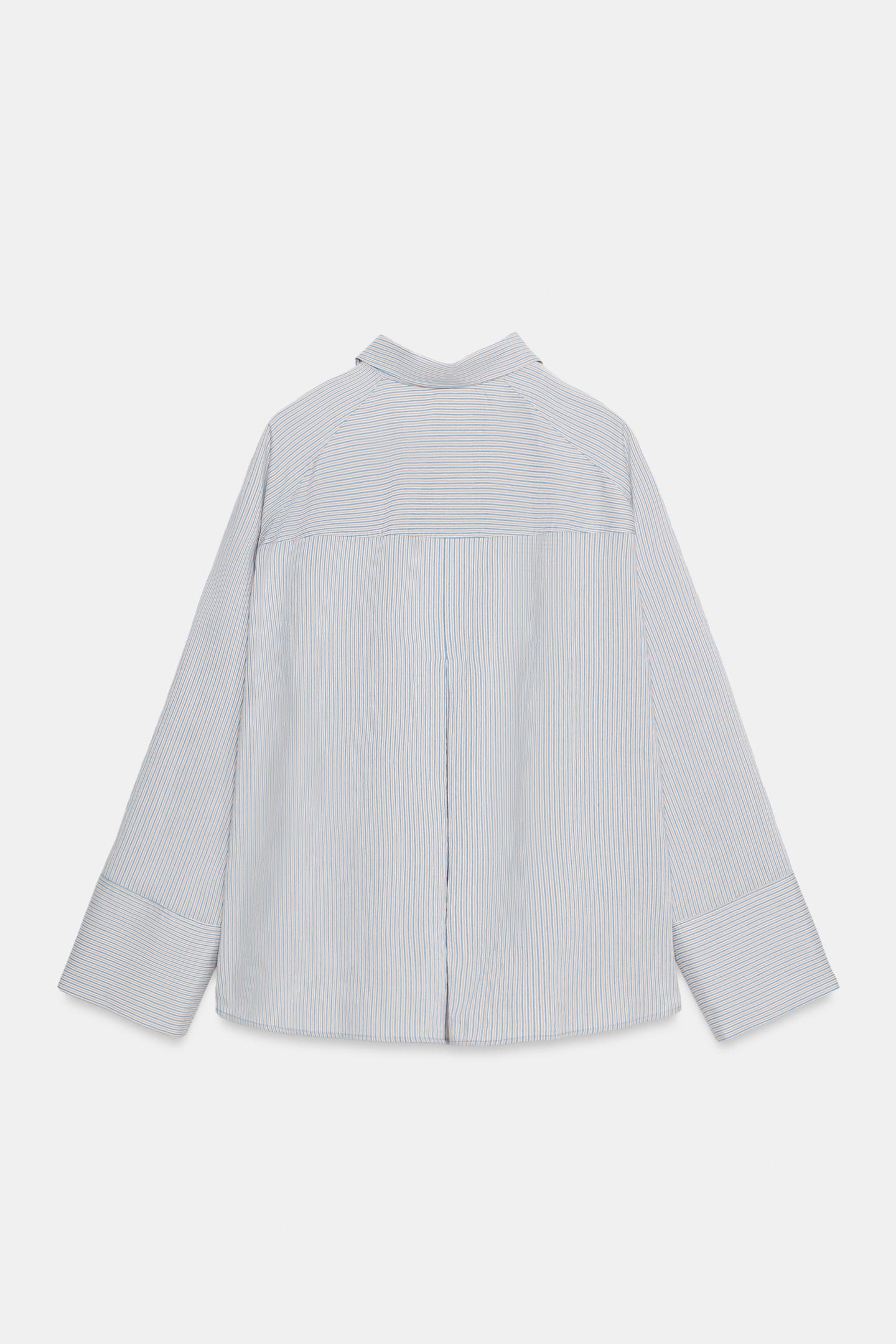 Женская рубашка Zara ZW Collection Striped Crossover, цвет: Синий — фото 9
