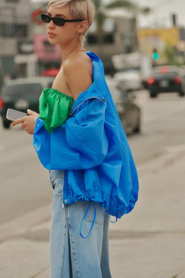 RUFFLED TAFFETA BANDEAU TOP - Green by Zara - Image 4