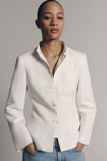 ZW COLLECTION PEPLUM BLAZER WITH FROG FASTENING - Oyster-white by Zara