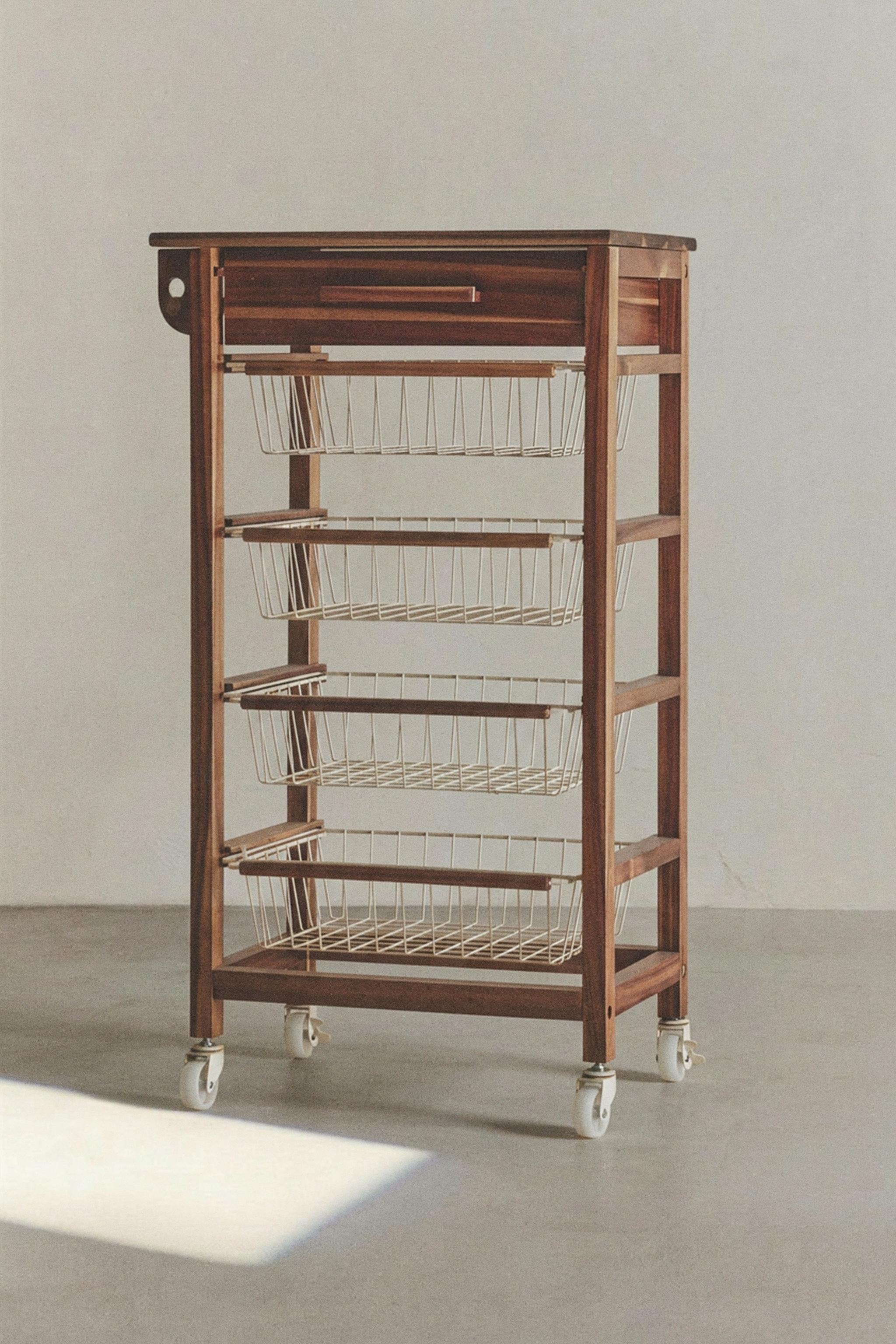 MEUBLE DE RANGEMENT BOIS ET MÉTAL ROULETTES