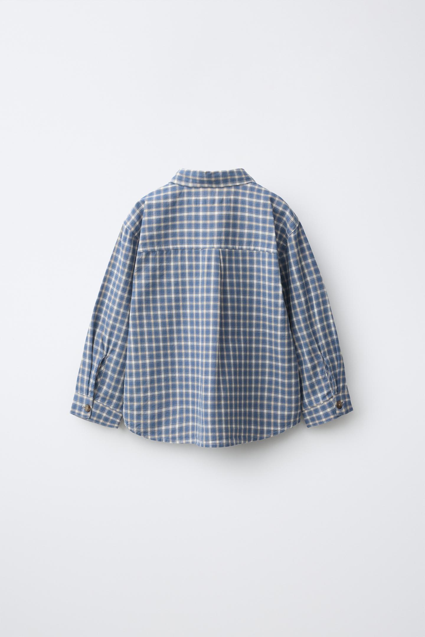 Детская рубашка Zara Plaid Pocket, цвет: Синий — фото 2