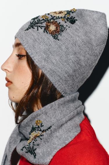 BONNET BEANIE BRODERIES FLEURS FANTAISIE - Gris de Zara - Image 1