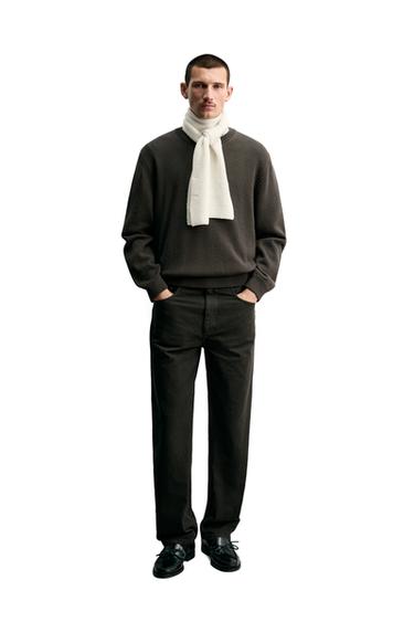 SWETER REGULAR FIT Z BAWEŁNY - Ciemny brąz Zara