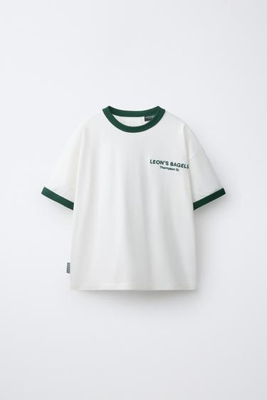 CAMISETA VIVOS CONTRASTE LEON'S BAGELS ® - Blanco de Zara - Imagen 0