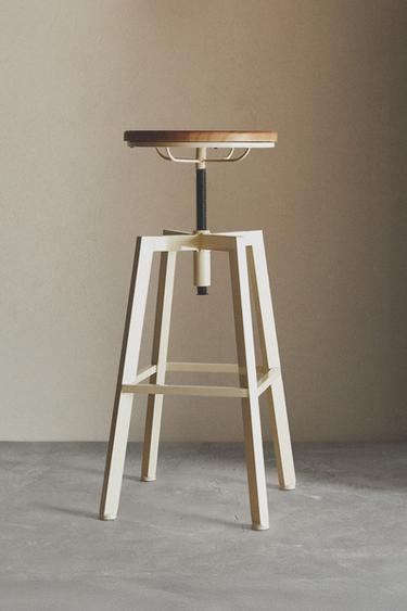 WOOD AND METAL SWIVEL BAR STOOL - Cream by Zara