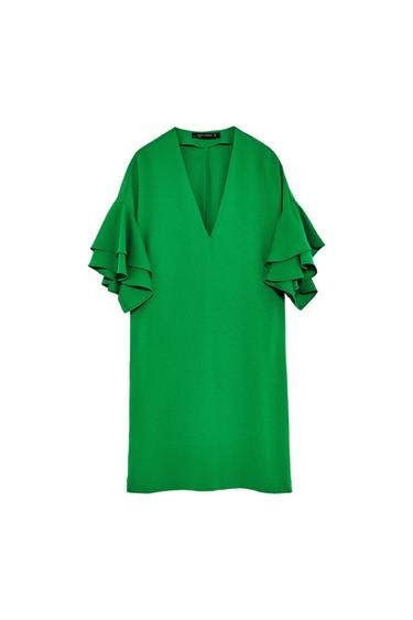 FRILLED-SLEEVE DRESS