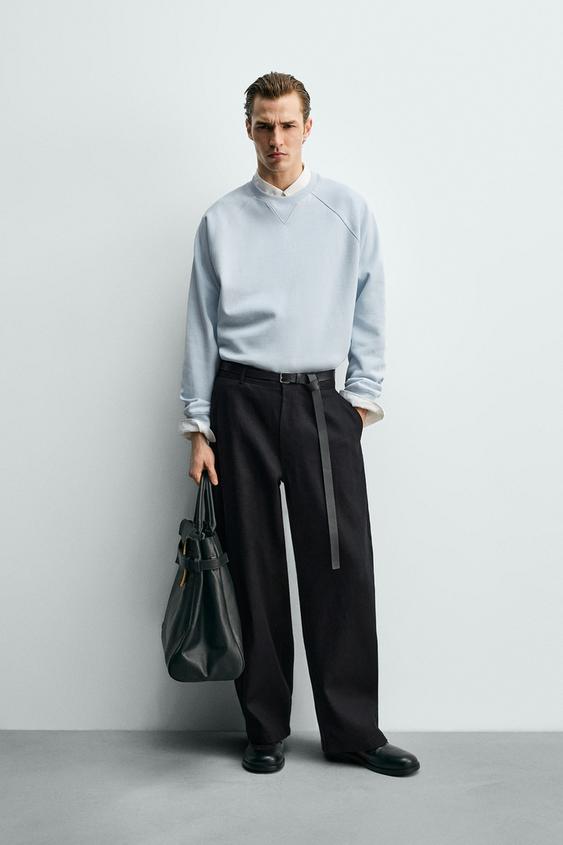 SUDADERA LAVADA ESTRUCTURA PIQUÉ - Celeste de Zara - Imagen 0