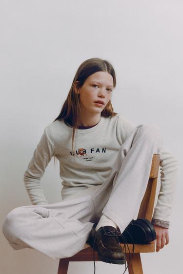 PRINTED RIBBED T-SHIRT - Grey marl by Zara