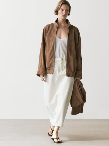 Zara Suede leather bomber jacket with scarf detail - Black gold