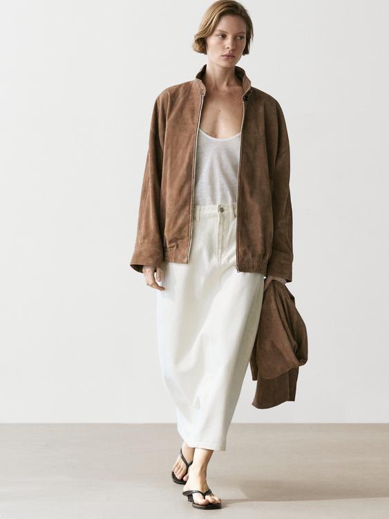 Suede leather bomber jacket with scarf detail from Zara - $890