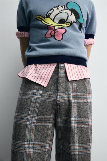 WIDE-LEG CHECK TROUSERS HARRY LAMBERT FOR ZARA X DISNEY - Grey / Blue by Zara - Image 4
