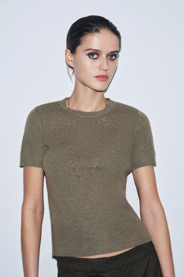 JERSEY MANGA CORTA PUNTO TACTO SUAVE - Gris topo de Zara
