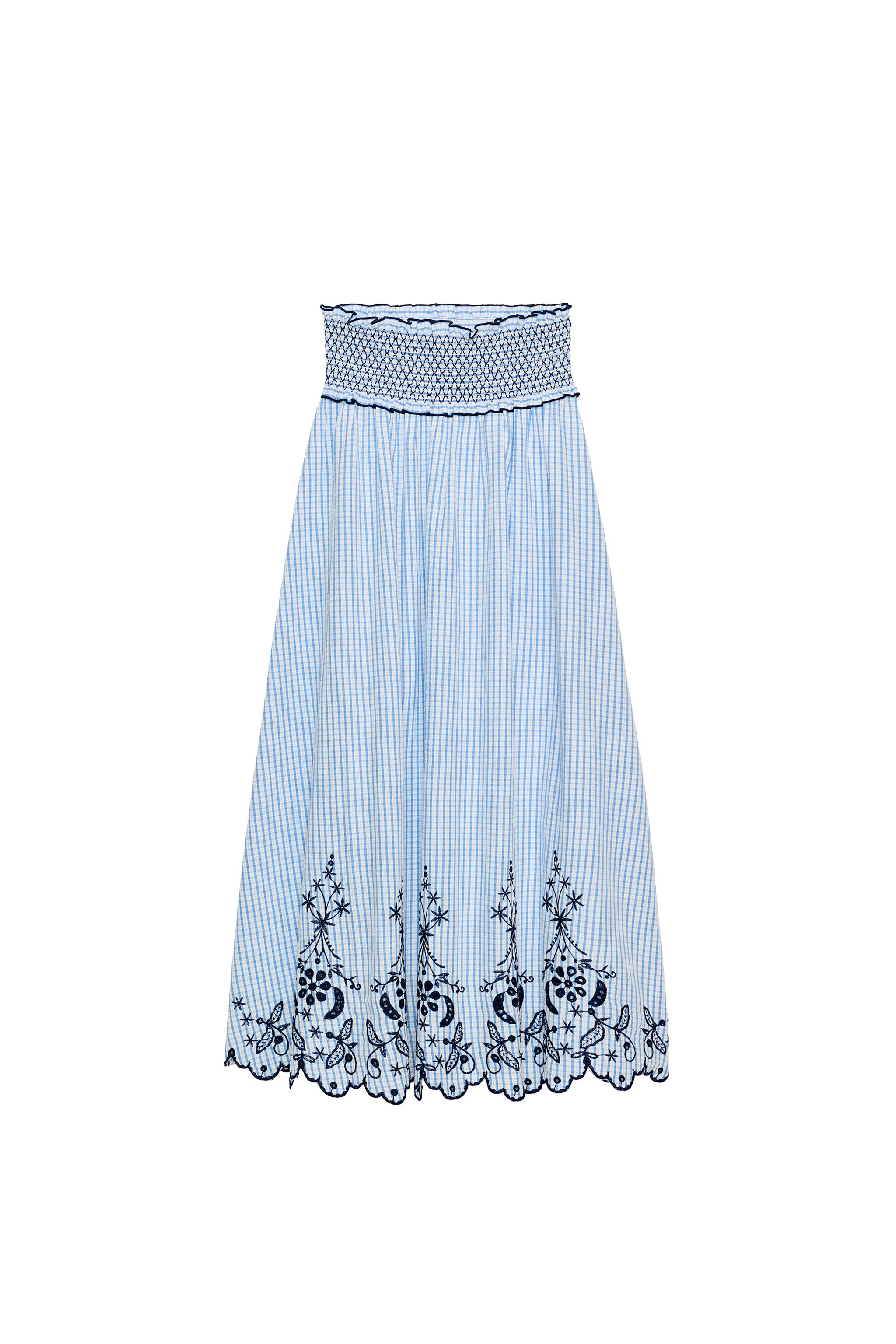 EMBROIDERED PLAID MIDI SKIRT
