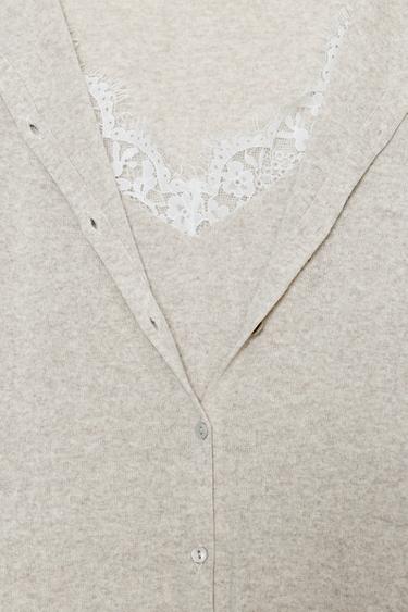 Zara LACE COMBINATION JACKET TOP - Sand / Marl