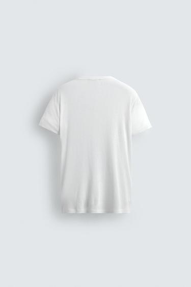 VISCOSE TEXTURED V-NECK T-SHIRT - White by Zara - Image 6