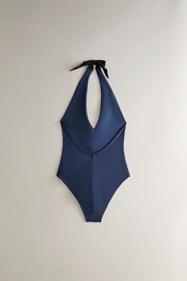 TIED HALTER BEACH SWIMSUIT - Mid-blue by Zara - Image 3