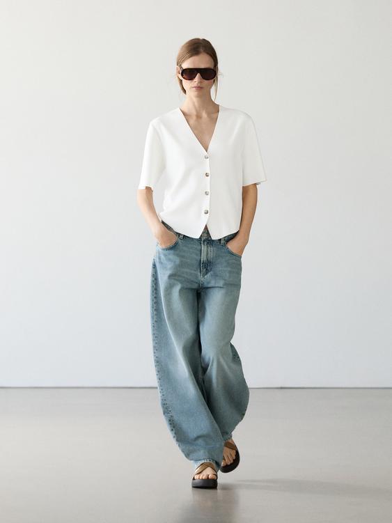 Short sleeve cardigan with button details from Zara - $100