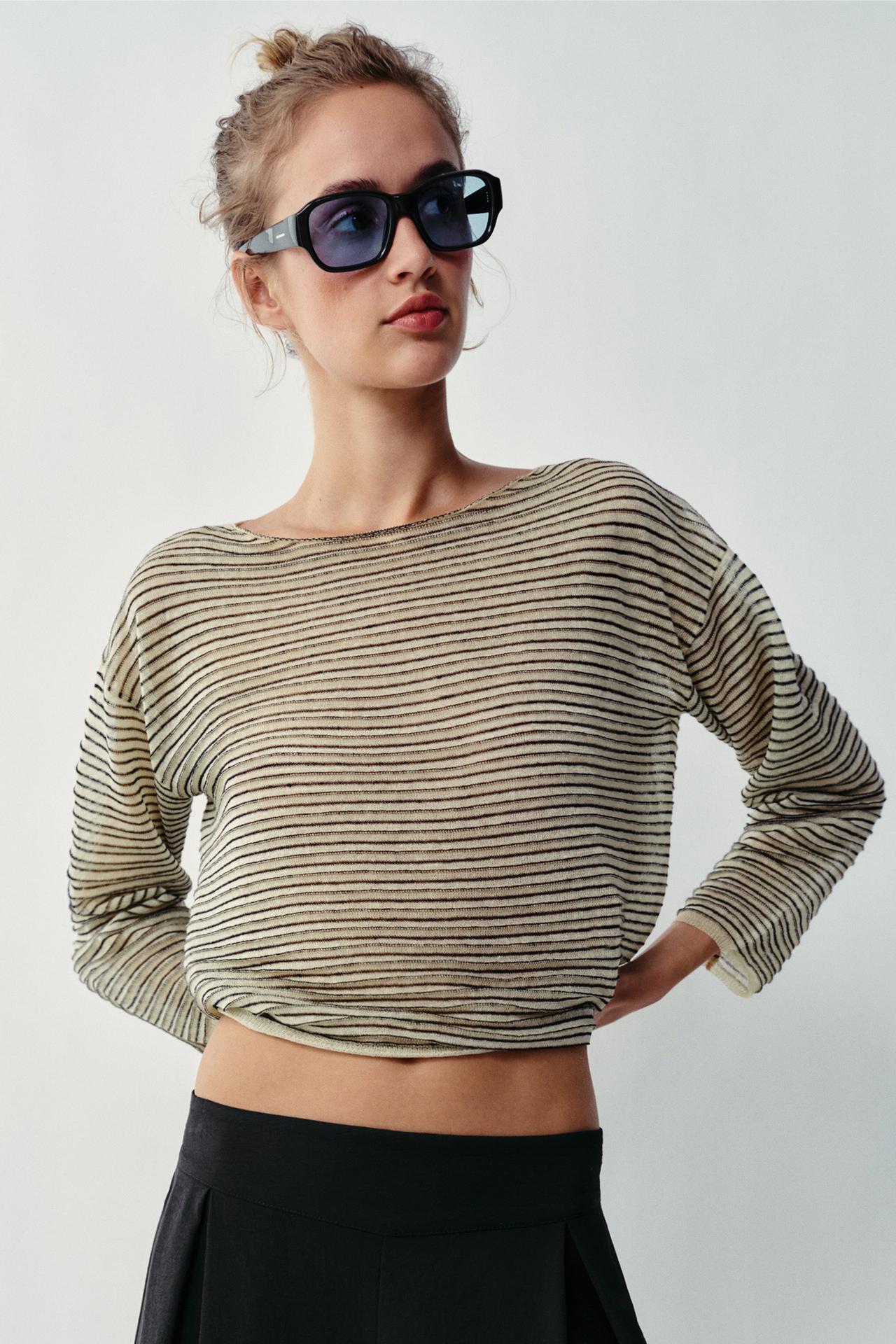 STRIPED FINE KNIT SWEATER — Striped