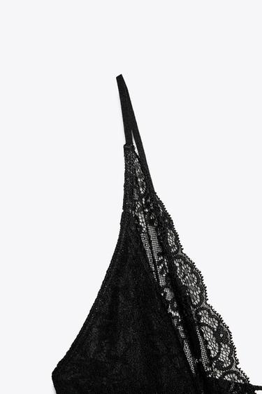 LACE BODYSUIT WITH BOW - Black by Zara - Image 7