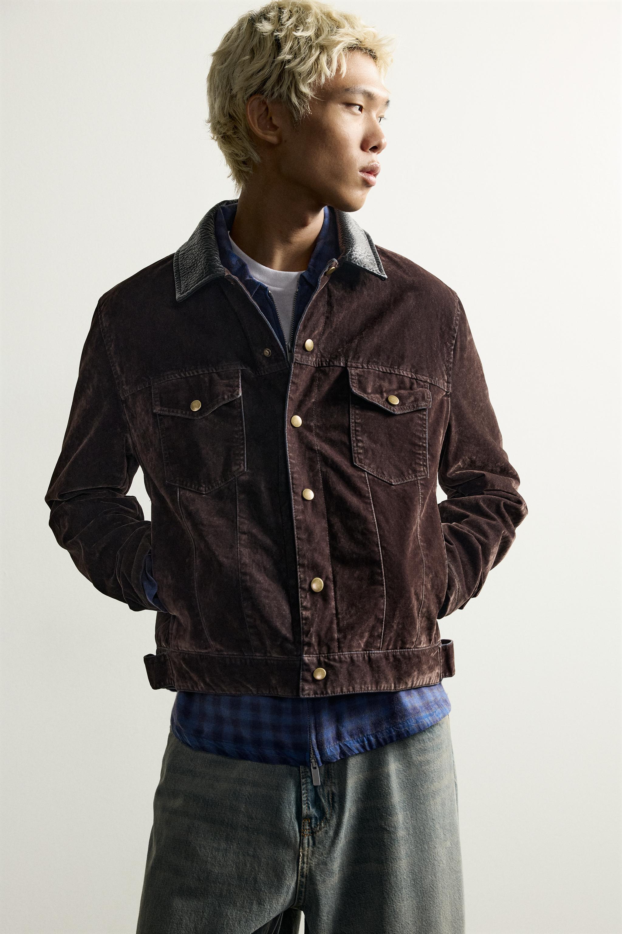 Мужские куртки Zara FLOCKED JACKET WITH CONTRAST COLLAR — фото 6