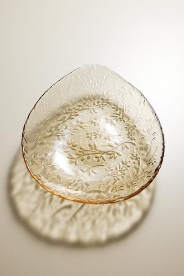 LARGE FLORAL GLASS BOWL - Yellow by Zara