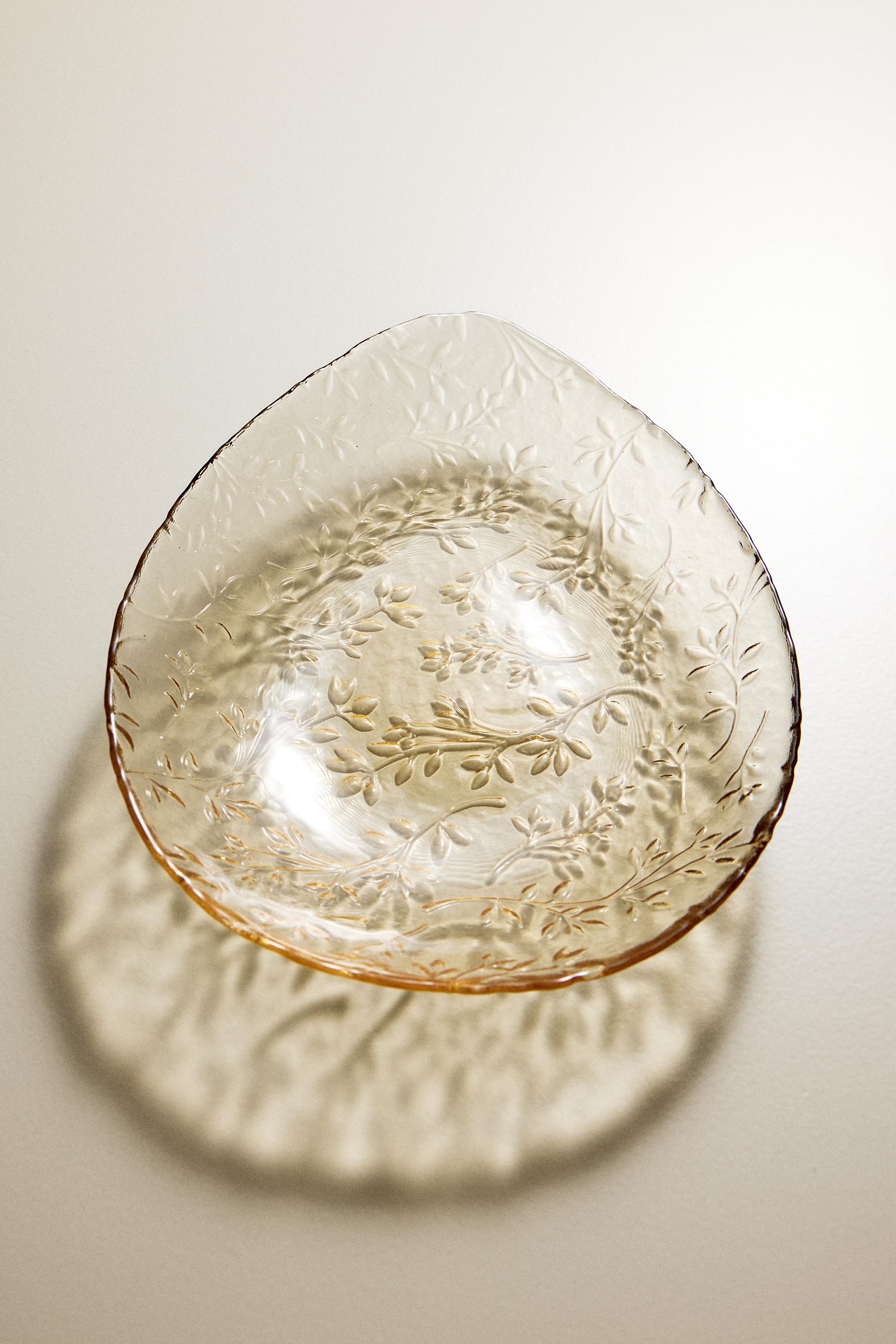 LARGE FLORAL GLASS BOWL