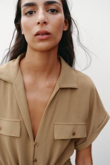 FLOWING JUMPSUIT WITH POCKETS - Khaki by Zara - Image 2