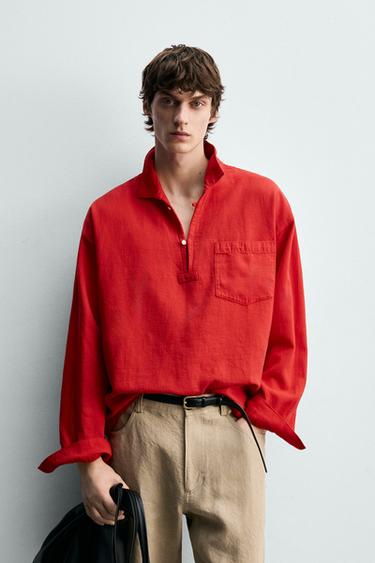Zara RELAXED FIT TEXTURED POLO SHIRT - Red